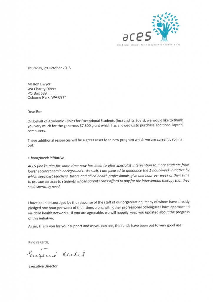 aces - Letter of Thanks